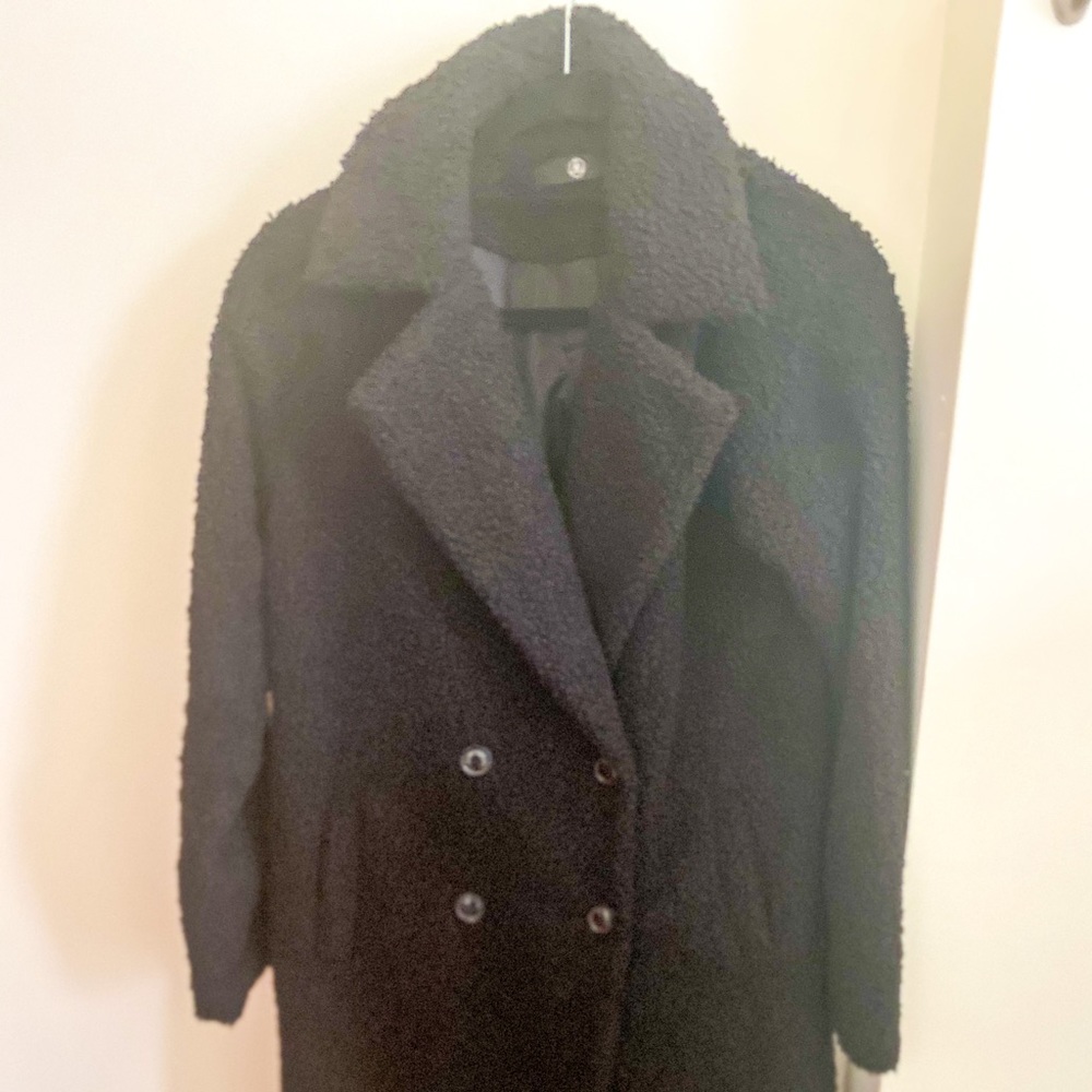 Tall Black Longline Borg Teddy Coat